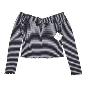 NWT Arizona Jean Co Striped Long Sleeve Crop Top Size Large Womens Blue White L